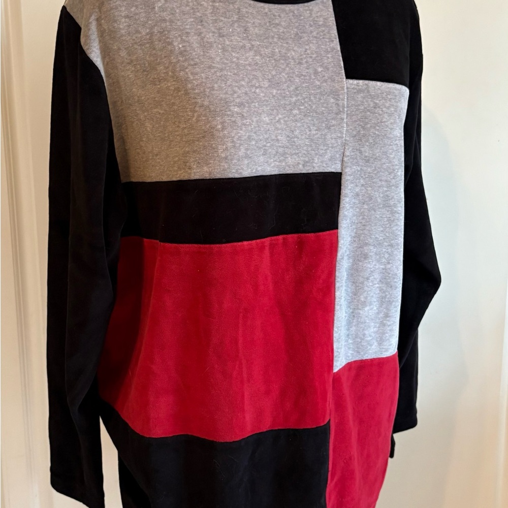 Vintage Erika Collection Color Block Top - Black, Gray, Red